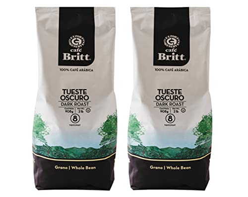Café Britt® - Costa Rican Dark Roast (2 Lbs Each) (2-Pack) (4 Lbs Total) - Whole Bean, Arabica Coffee, Kosher, Gluten Free, 100% Gourmet & Dark Roast