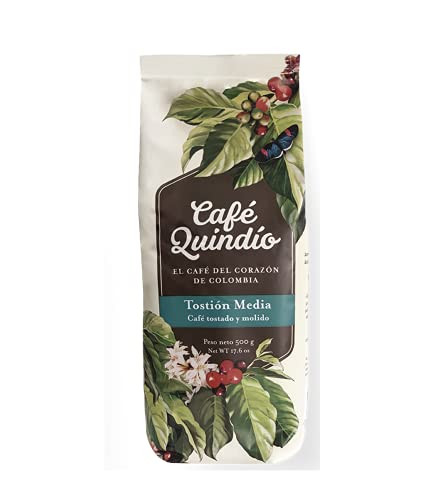 Cafe Quindio Traditional Medium Roast Coffee, The Coffee from The Heart of Colombia, 100% Colombian Arabica Coffee, Artisanal Cultivation Single Estate Coffee. (Ground, 500g/17.6 oz)