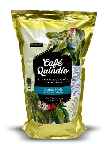 Cafe Quindio Traditional Medium Roast Coffee, The Coffee from The Heart of Colombia, 100% Colombian Arabica Coffee, Artisanal Cultivation Single Estate Coffee. (Whole Bean, 2,500g /88oz)