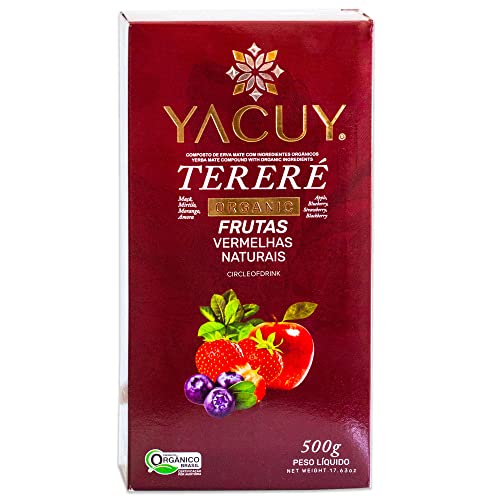 Yacuy Red Yerba Mate - Apple, Blueberry, Strawberry, Blackberry - Gourmet Tropical Flavors - Hot or Cold - Fresh Vacuum Sealed - 500g, 1.1lb (1 PACK)