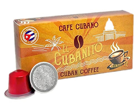 El Cubanito - Cuban Gourmet Espresso Capsules - 10 Nespresso Compatible ALUMINUM CAPSULES - Intensity 12 - Cuban Espresso Colada Cafecito