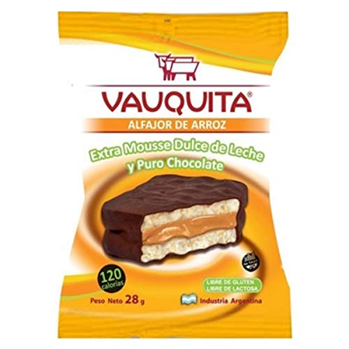 VAUQUITA alfajor de Arroz wholegrain rice milk chocolate alfajor with Dulce de leche filling (Pack of 12)