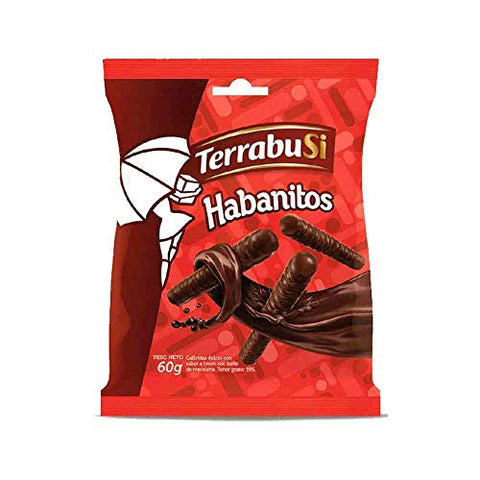 Terrabusi Habanitos Small Biscuits with lemon Filling and Chocolate Coated 4 PACK | 60 gr. / 2.1 oz
