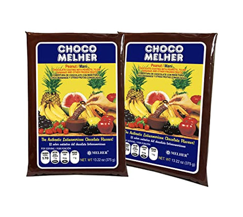 CHOCOMELHER Peanuts - 2 Pack - Milk Chocolate With Peanuts for Chocobananos - Cobertura de Chocolate - Best to Cover Frozen Bananas & Strawberries - Traditional Snack - 2 of 13.22 oz Bags.