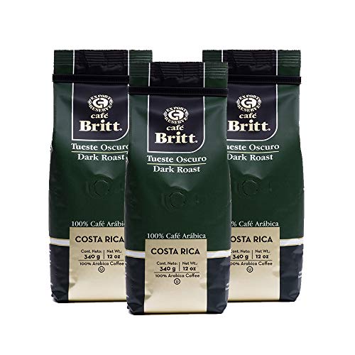Café Britt® - Costa Rican Dark Roast Coffee (12 oz.) (3-Pack) - Ground, Arabica Coffee, Kosher, Gluten Free, 100% Gourmet & Dark Roast