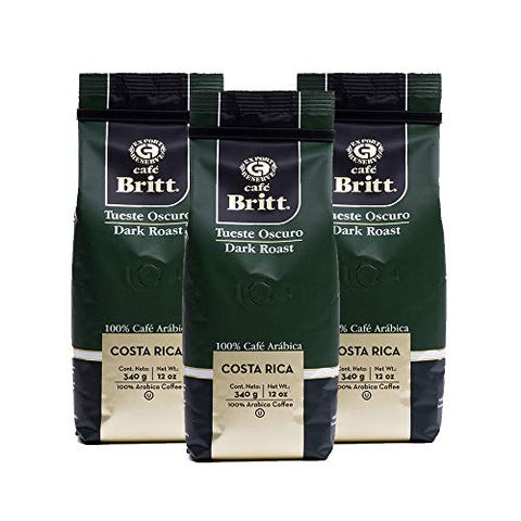 Café Britt® - Costa Rican Dark Roast Coffee (12 oz.) (3-Pack) - Ground, Arabica Coffee, Kosher, Gluten Free, 100% Gourmet & Dark Roast