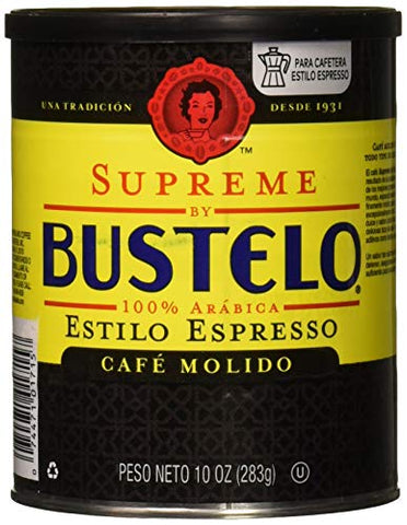 SUPREME BUSTELO ESPRESSO GROUND COFFEE CAFFEINE CAN 10 OZ - 0074471017152
