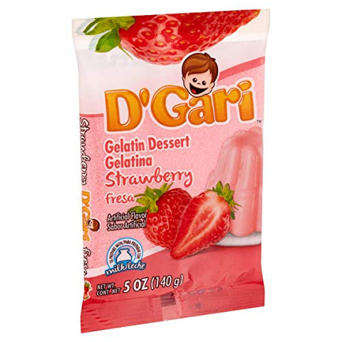 D GARI Strawberry Gelatin Mix Regular Sugar Level Plastic Bag, 0735257013101, 4.2 Ounce