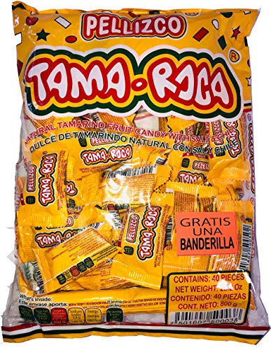 Tama Roca Pellizco Natural Tamarind Candy with Salt and Chili 40 Count with FREE Pulparin Dots (4 Flavors)