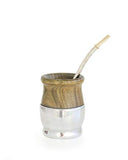 BALIBETOV [New] Yerba Mate Wood Gourd Set - Traditional Palo Santo and Aluminum (Mate Cup) with Bombilla (Yerba Mate Straw) (Wood With Aluminum Base)