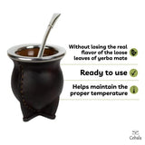 Cebala Yerba Mate cup set - Premium Ceramic yerba mate set (original from Uruguay) - Includes Mate and alpaca bombilla (straw) - Leather mate cup
