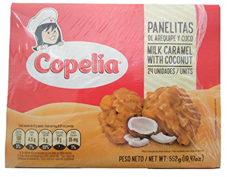COPELIA Panelitas de Arequipe y Coco 24 unidades 552 grs. / Milk Caramel and Coconut Bites 24 units 19.47 oz.