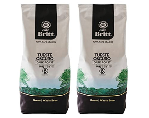 Café Britt® - Costa Rican Dark Roast (2 Lbs Each) (2-Pack) (4 Lbs Total) - Whole Bean, Arabica Coffee, Kosher, Gluten Free, 100% Gourmet & Dark Roast