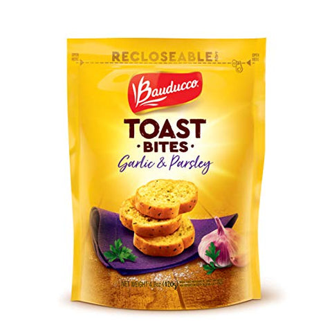 Bauducco Toast Bites Garlic & Parsley, Delicious, Light & Crispy Toasted Bread Snack, Great for Pairing with Toppings, 58.5oz (Pack of 10)