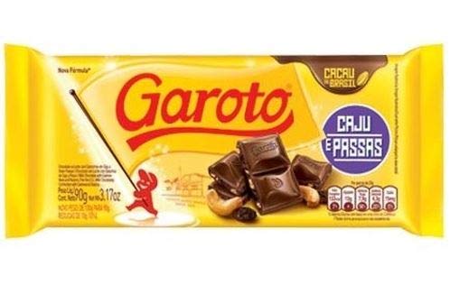 GAROTO Chocolate Tabletes (Caju e Passas, 90 gr.)