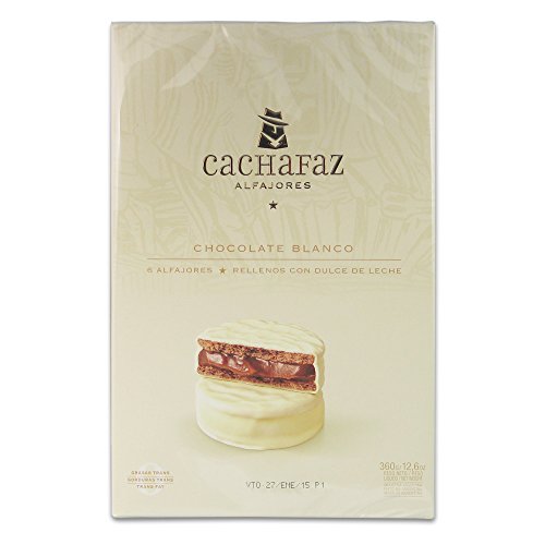 Cachafaz "Alfajor Blanco" Real White Chocolate Ganache Glaze Cookie Sandwich Filled with Dulce de Leche: 6 Units
