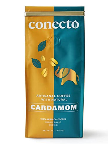 Conecto Cardamom Coffee: 100% Natural and Artisanal, Guatemalan Arabica Ground Coffee Flavored with Clay Pot Roasted Cardamom, Medium Roast and Mild Acidity (Ground 12oz)