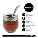 DUEVOLO Yerba Mate Gourd ( Mate Cup ) - Uruguayan Mate - Includes Stainless Steel Bombilla. - Mate Imperial - Mate Cup and Bombilla Set. - Wood Mate (Guarda Rupestre)