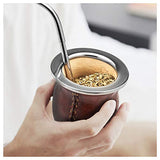 BALIBETOV Premium Yerba Mate Gourd (Mate Cup) - Uruguayan Mate - Leather Wrapped - Includes Stainless Steel Bombilla and Cleaning Brush. (Camionero Burgundy)