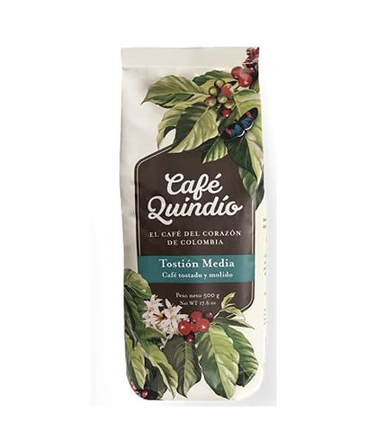 Cafe Quindio Traditional Medium Roast Coffee, The Coffee from The Heart of Colombia, 100% Colombian Arabica Coffee, Artisanal Cultivation Single Estate Coffee. (Ground, 500g/17.6 oz)