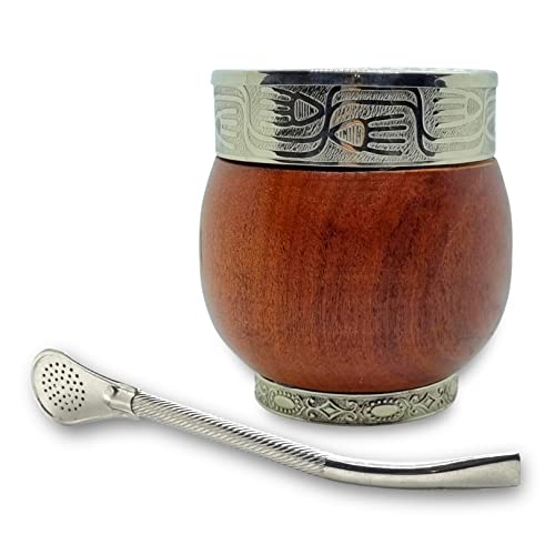 DUEVOLO Yerba Mate Gourd ( Mate Cup ) - Uruguayan Mate - Includes Stainless Steel Bombilla. - Mate Imperial - Mate Cup and Bombilla Set. - Wood Mate (Guarda Rupestre)