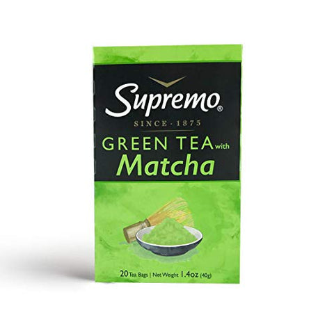 Supremo Matcha Green Tea Bags – 3 Boxes of 20 Green Tea with Matcha Teabags – Intense Flavor – Naturally Caffeinated Green Tea – Matcha Energy Teabags for Men and Women – Rich in Antioxidants