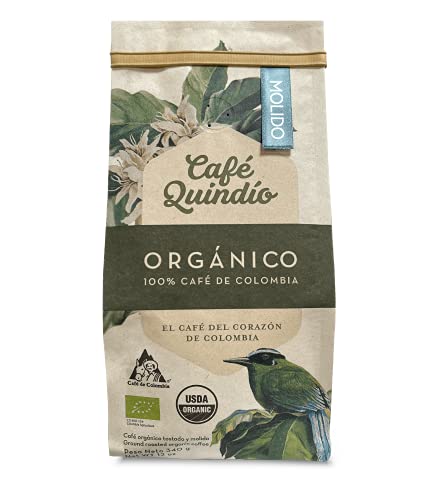 Cafe Quindio Organic Ground Coffee 340 g / 12 oz / 0.8 lb., Medium Roast 100% Organic Colombian Arabica Coffee, Handpicked free of chemicals and synthetic pesticides, Biodegradable Food Bag.