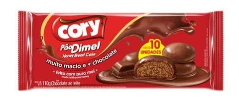 Cory - Dimel - Honey Biscuit w/ Chocolate Flavor Covering - 3.88 Oz (PACK OF 1) | Pão de Mel c/ Cobertura de Chocolate - 110g