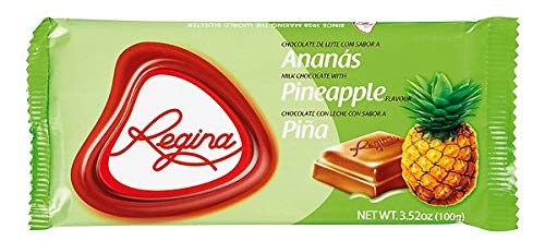 CHOCOLATE REGINA - MILK Chocolate and Pineapple Flavour Bar (GMO Free) 100gr / 3.52oz bar (8 bars PACK)