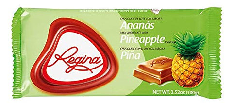 CHOCOLATE REGINA - MILK Chocolate and Pineapple Flavour Bar (GMO Free) 100gr / 3.52oz bar (8 bars PACK)