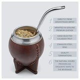 BALIBETOV Premium Yerba Mate Gourd (Mate Cup) - Uruguayan Mate - Leather Wrapped - Includes Stainless Steel Bombilla and Cleaning Brush. (Torpedo Burgundy)