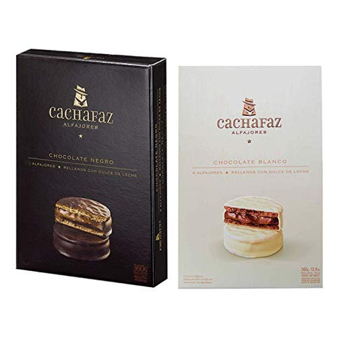 CACHAFAZ Alfajores from Argentina 2-packs (12 alfajores) | 6 Dark Chocolate Alfajores & 6 White Chocolate Alfajores