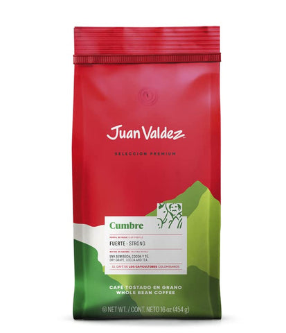 Juan Valdez Coffee Strong Cumbre Whole Bean Colombian Coffee 16 oz / 454 gr