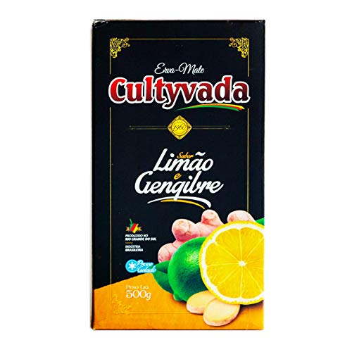 Circle of Drink - Cultyvada Lemon Ginger (Limão Gengibre) Chimarrao Erva Mate - Gourmet - Non-Aged - Super Fresh Green Brazilian Yerba Mate - Vacuum Sealed - 1.1 LB - 500g (1 PACK)