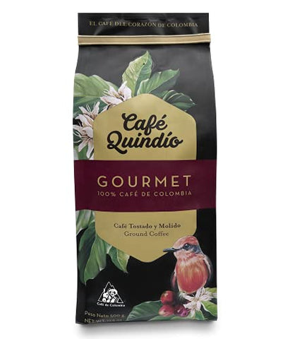 Cafe Quindio Gourmet Ground Coffee, Medium Roast 100% Colombian Arabica Excelso Coffee, Artisanal Cultivation Single Estate Coffee (Ground 17.6oz)