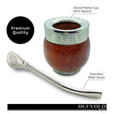DUEVOLO Yerba Mate Gourd ( Mate Cup ) - Uruguayan Mate - Includes Stainless Steel Bombilla. - Mate Imperial - Mate Cup and Bombilla Set. - Wood Mate (Guarda Rupestre)