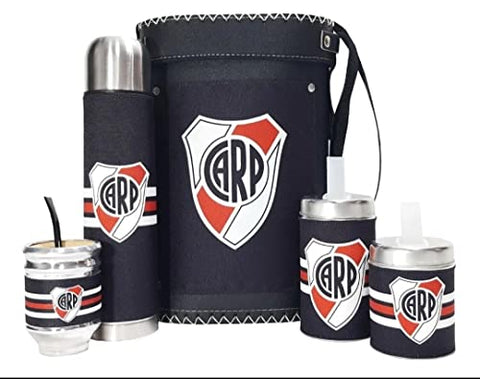 MATE River Plate Eco Leather Complete Set to Drink Yerba Mate Kit All Accesories Included: – Containers – Gourd (Cup) – Bombilla (Straw) – Thermos – Bag, White, Red, 34 X 23 X 12