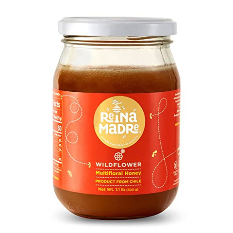 Reina Madre - Wildflower, Raw And Unfiltered Honey 100% Natural | Non GMO & Gluten Free, 17.6 oz