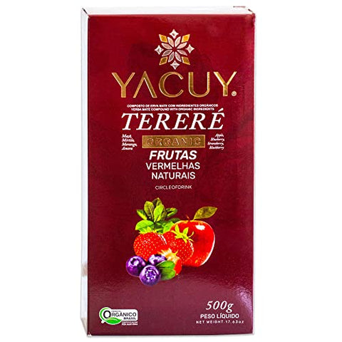 Yacuy Red Yerba Mate - Apple, Blueberry, Strawberry, Blackberry - Gourmet Tropical Flavors - Hot or Cold - Fresh Vacuum Sealed - 500g, 1.1lb (1 PACK)