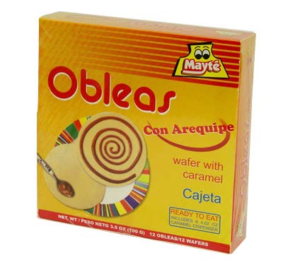 MAYTE 12 Obleas con Arequipe 100 grs. / 12 Wafers with Milk Caramel 3.5 oz.