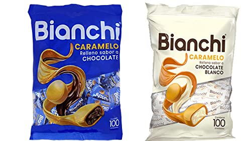 Super Bianchi Caramel Candy Chocolate/White Chocolate Filled 2 Pack Set 14.11Oz 100 units Each Bag. Colombian Candies. Caramelos Colombianos