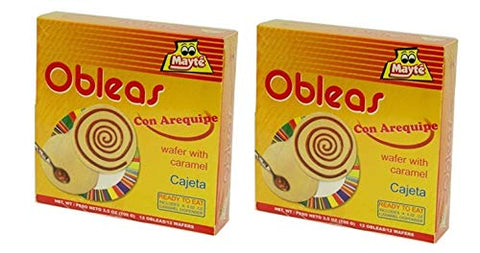 MAYTE 12 Obleas con Arequipe 100 grs. - 2 Pack / 12 Wafers with Milk Caramel 3.5 oz. - 2 Pack