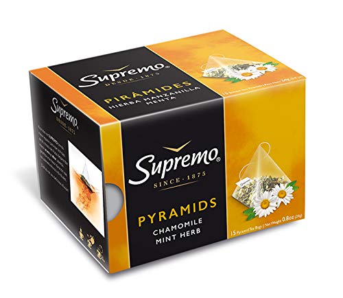 Supremo Chamomile Mint Herb Pyramid Tea Bags – 15-Pack Chamomile Tea Herbal Infusion – Delicate and Delicious Aroma – Soothing and Refreshing – Promotes Healthy Sleep