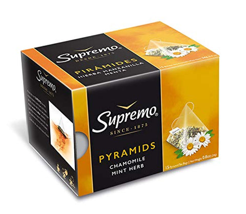 Supremo Chamomile Mint Herb Pyramid Tea Bags – 15-Pack Chamomile Tea Herbal Infusion – Delicate and Delicious Aroma – Soothing and Refreshing – Promotes Healthy Sleep