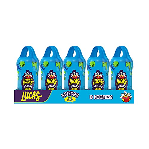 Lucas Muecas Lollipop Sour Green Apple Flavor Candy, 0.84oz - 10 Pieces Pack for Treats, Snack, Parties, Piñatas
