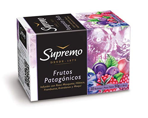 Supremo Patagonian Fruits Tea Bags – 6 Boxes of 20-Pack Natural Herbal Tea Infusion with Rosehip, Hibiscus, Raspberry, Blueberries, Maqui – Intense and Delicious Flavor – Ideal Selection for Breakfast