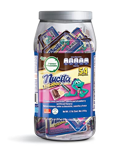 Nucita Trisabor Jar | Delicious On-The-Go Treat | Chocolate, Vanilla & Strawberry Flavors | 54 Pieces Total | 28.57 Ounce (Pack of 1)