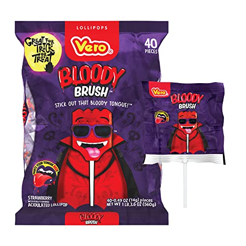 Vero Bloody Brush Strawberry Artificially Flavored Sweet and Sour Lollipop, 19.6 Ounces, 40 Count Bag