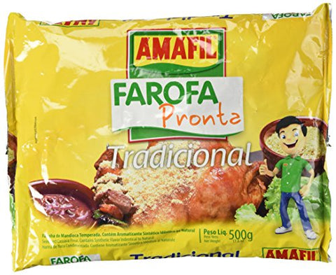Amafil Seasoned Cassava Flour Farofa De Mandioca Pronta 500g Glutenfree, Tradicional, 1.1 Pound , 17.637 Ounce, Pack of 3