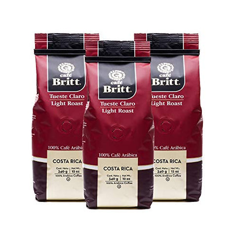 Café Britt® - Costa Rican Light Roast Coffee (12 oz.) (3-Pack) - Ground, Arabica Coffee, Kosher, Gluten Free, 100% Gourmet & Light Roast